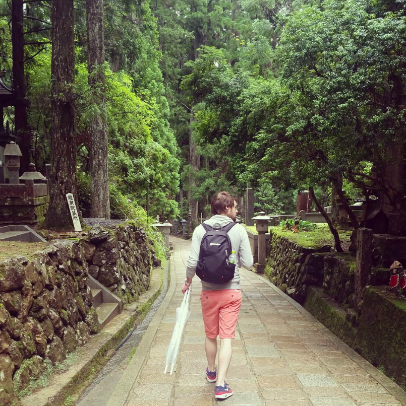 David walking through Cemetery