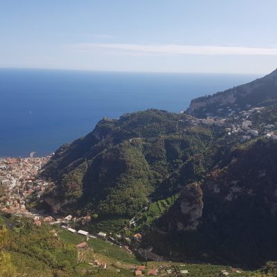 Amalfi on left, Pogerola up hill on right