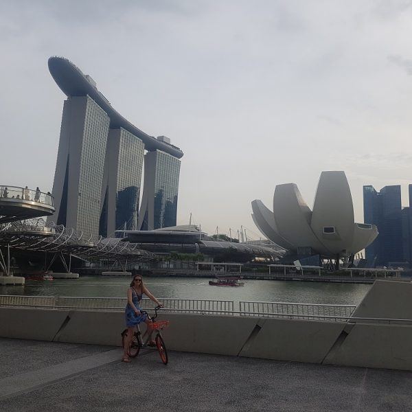 In front of Marina Bay Sands and the ArtScience Museum