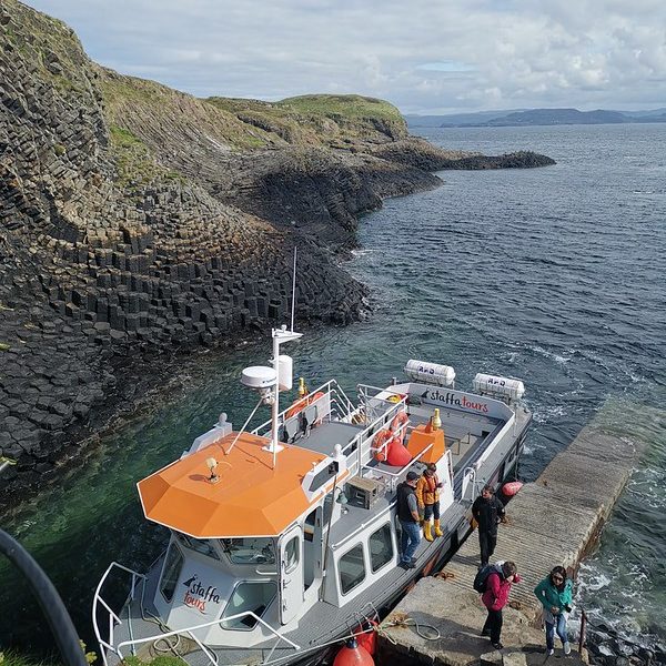 Our boat docked at Staffa