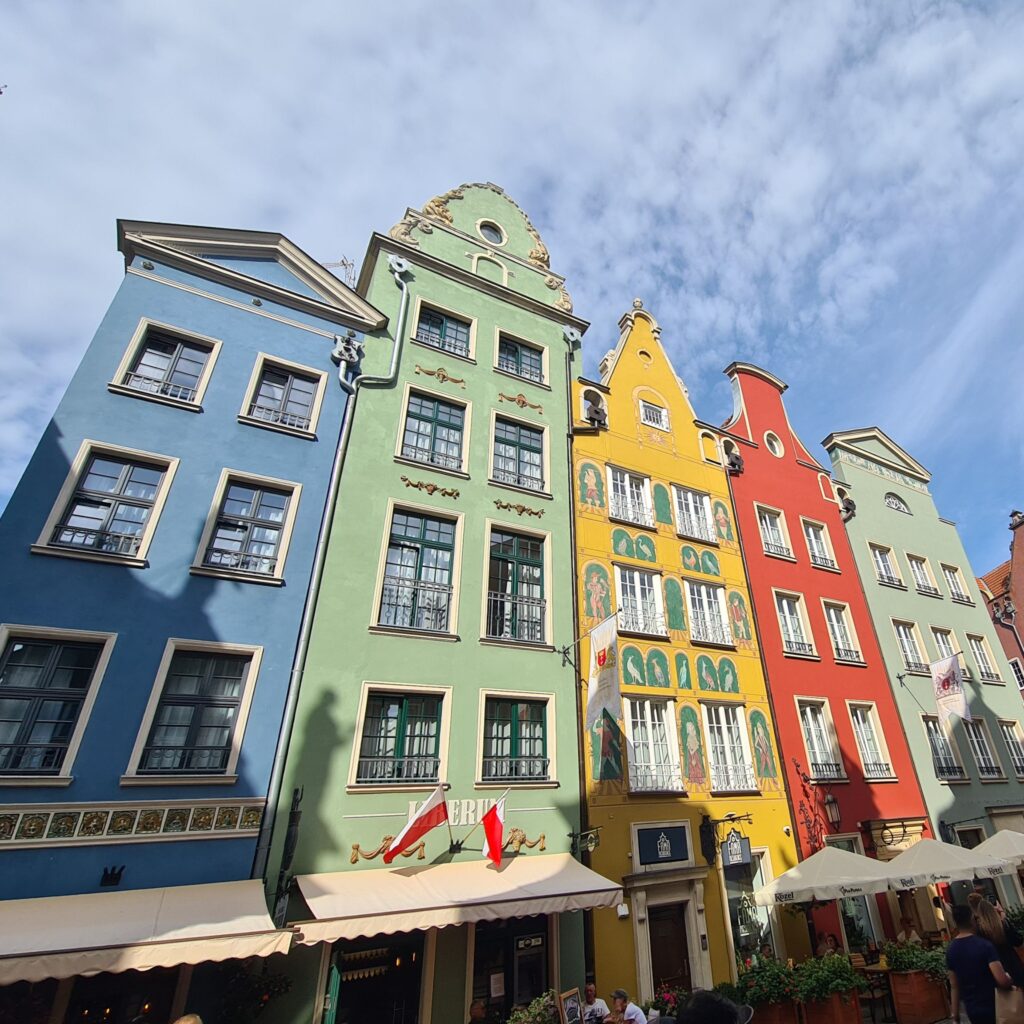 Colour houses in Gdansk - blue, green, yellow, read and green